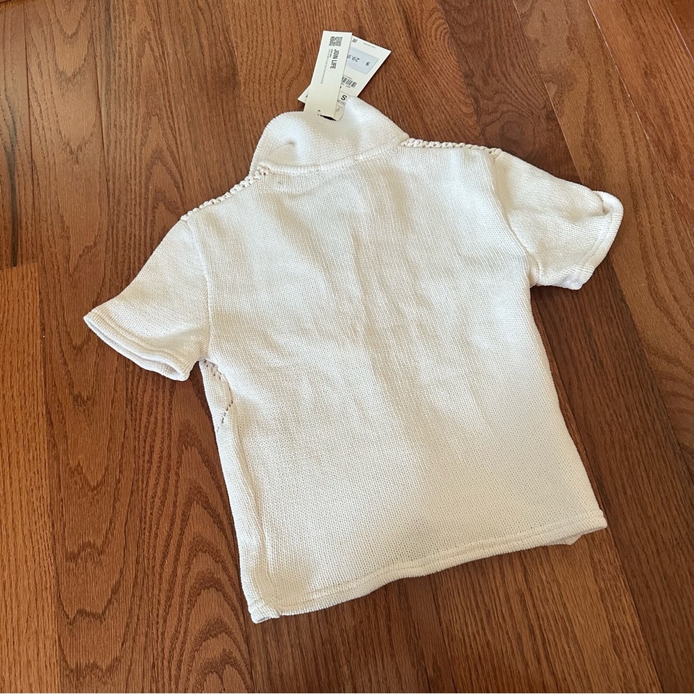 Zara White Open-Knit Polo Short Sleeve Top - Picture 6 of 10